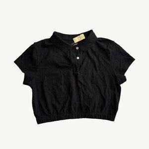 NWT Aerie Offline Black Cropped Collared Shirt Elastic Bottom Size Medium